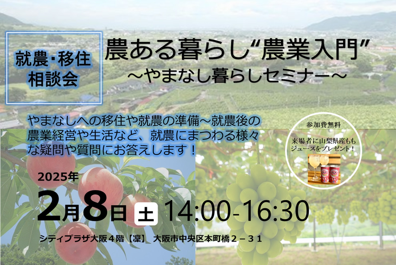 都会と自然が近い、ちょうどいい田舎 「やまなし暮らしセミナー＆移住相談会」in大阪　vol.3 | 移住関連イベント情報