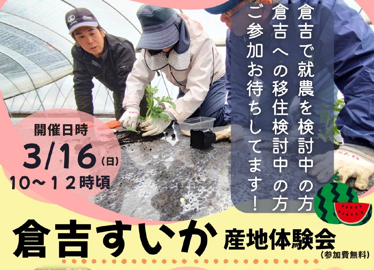 ３月１６日（日）鳥取県倉吉市でスイカ体験会に参加してみませんか？ | 地域のトピックス